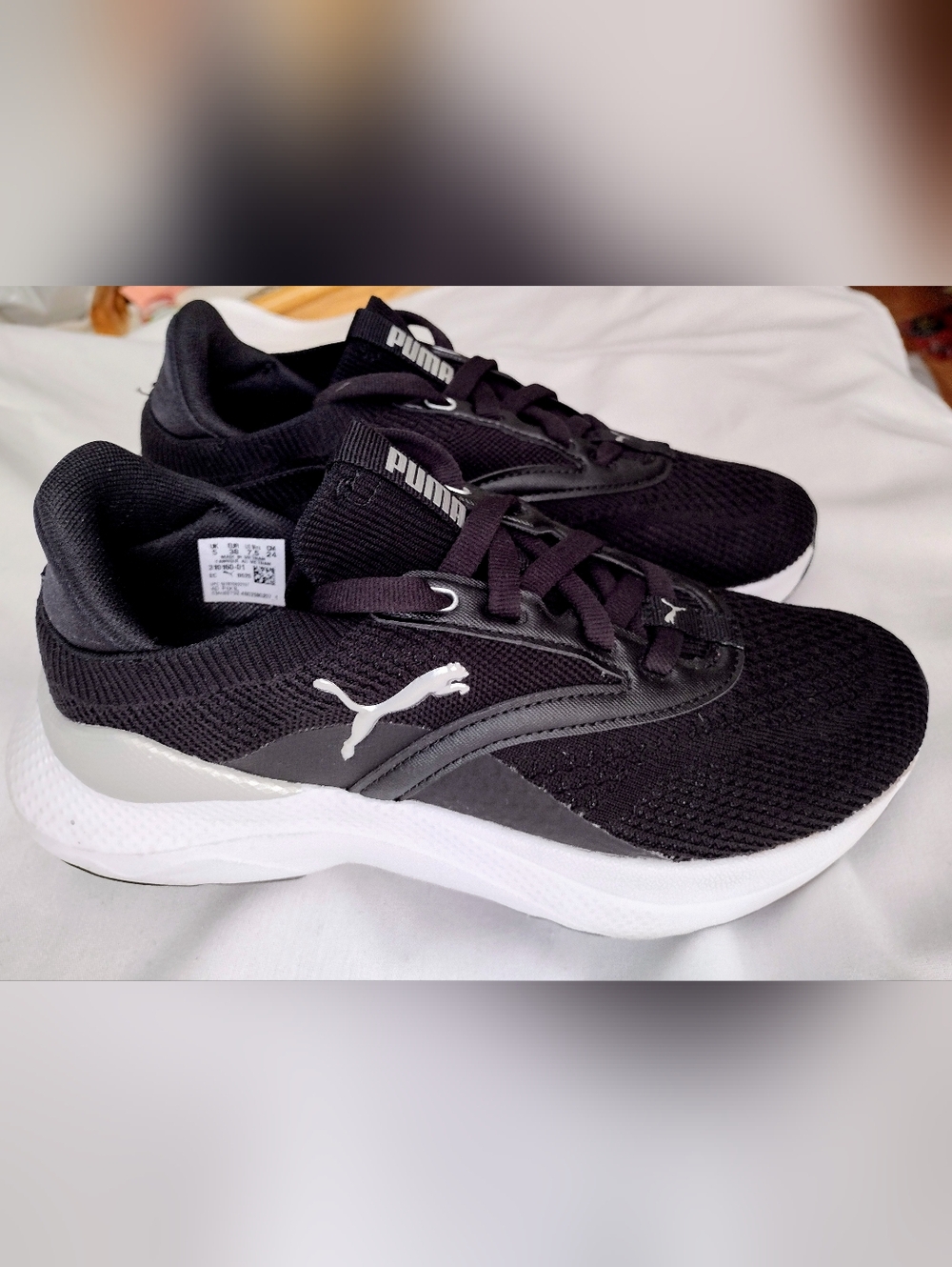 Puma Black SOFTRIDE Black and White Mesh Runner Shoes